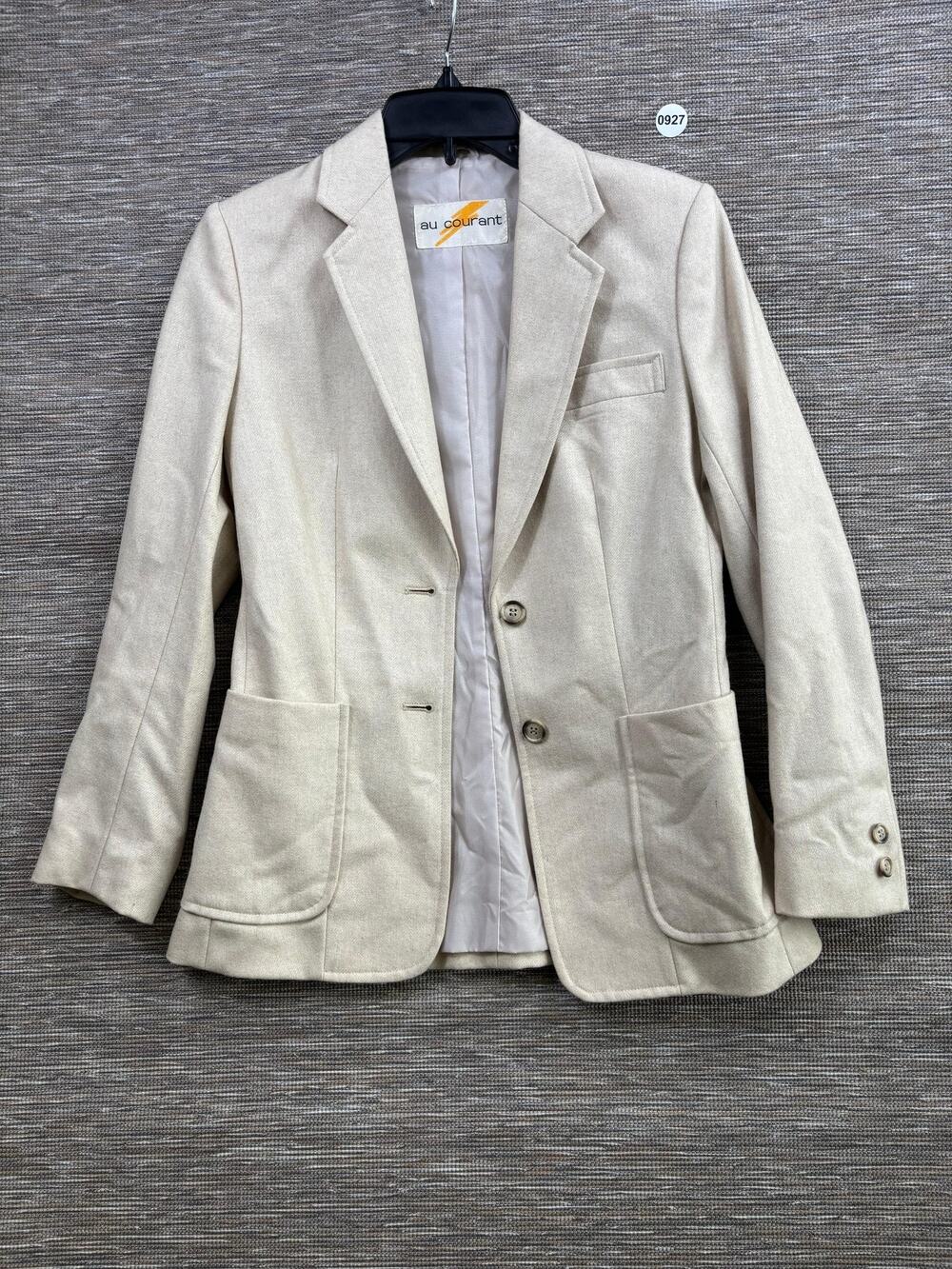 Au Courant Blazer Juniors Sz 3/4 Beige Wool Two Button Lined Jacket Made Japan